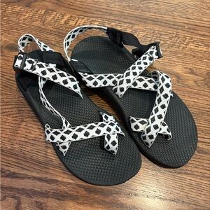 Chaco Black and White Sport Sandals with Adjustable Straps